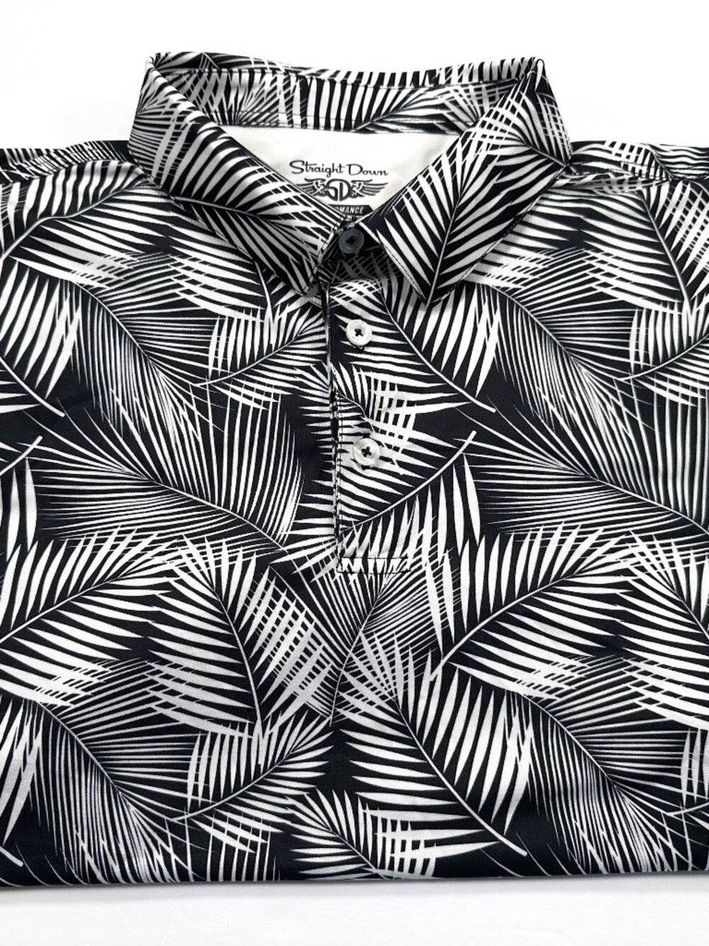 Straight Down Performance XL Black White Floral Hawaiian Golf Polo inverness